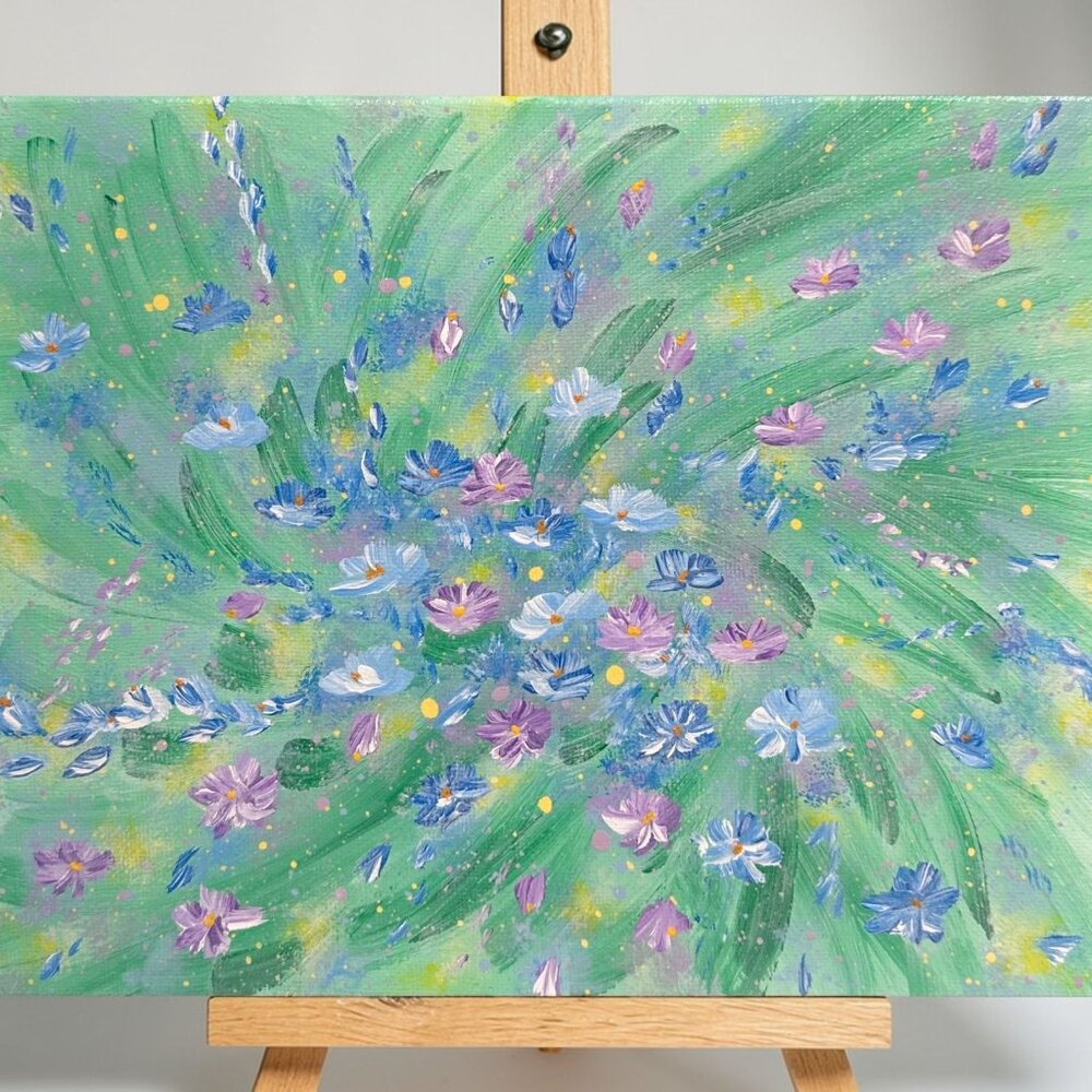 Flowering 5 Acrylic Painting On 8" x 10" Stretched Canvas - Vibrant Wall Art